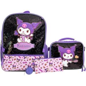 imageAI ACCESSORY INNOVATIONS Monster High 4 Piece Backpack Set Clawdeen Wolf Cleo DeNile Dracularua Frankie Stein ampamp Lagoona Blue Bookbag Flip Sequins 16 School Bag Black ampamp PinkKuromi