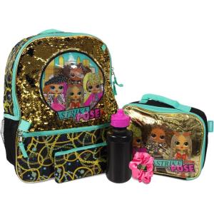 imageAI ACCESSORY INNOVATIONS Monster High 4 Piece Backpack Set Clawdeen Wolf Cleo DeNile Dracularua Frankie Stein ampamp Lagoona Blue Bookbag Flip Sequins 16 School Bag Black ampamp PinkOmg
