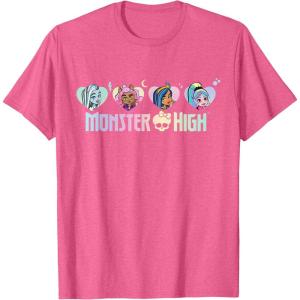 imageMonster High  Frankie Clawdeen Cleo Lagoona Hearts TShirtPink Heather