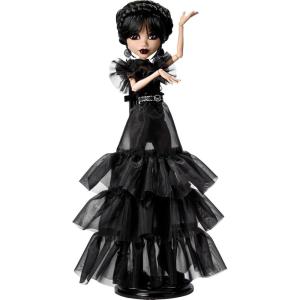 imageMonster High Wednesday Doll RaveN Wednesday Collectible in Black Gothic Gown Inspired by Dance Scene Premium Accessories and Doll Stand