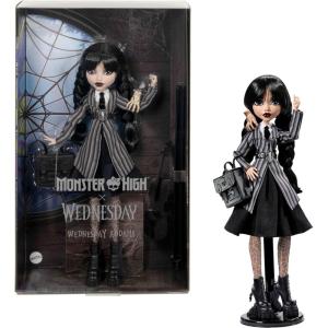 imageMonster High Wednesday Doll and Accessories Wednesday Addams Collectible in Nevermore Academy Uniform with Thing and Backpack Doll StandMulticolor