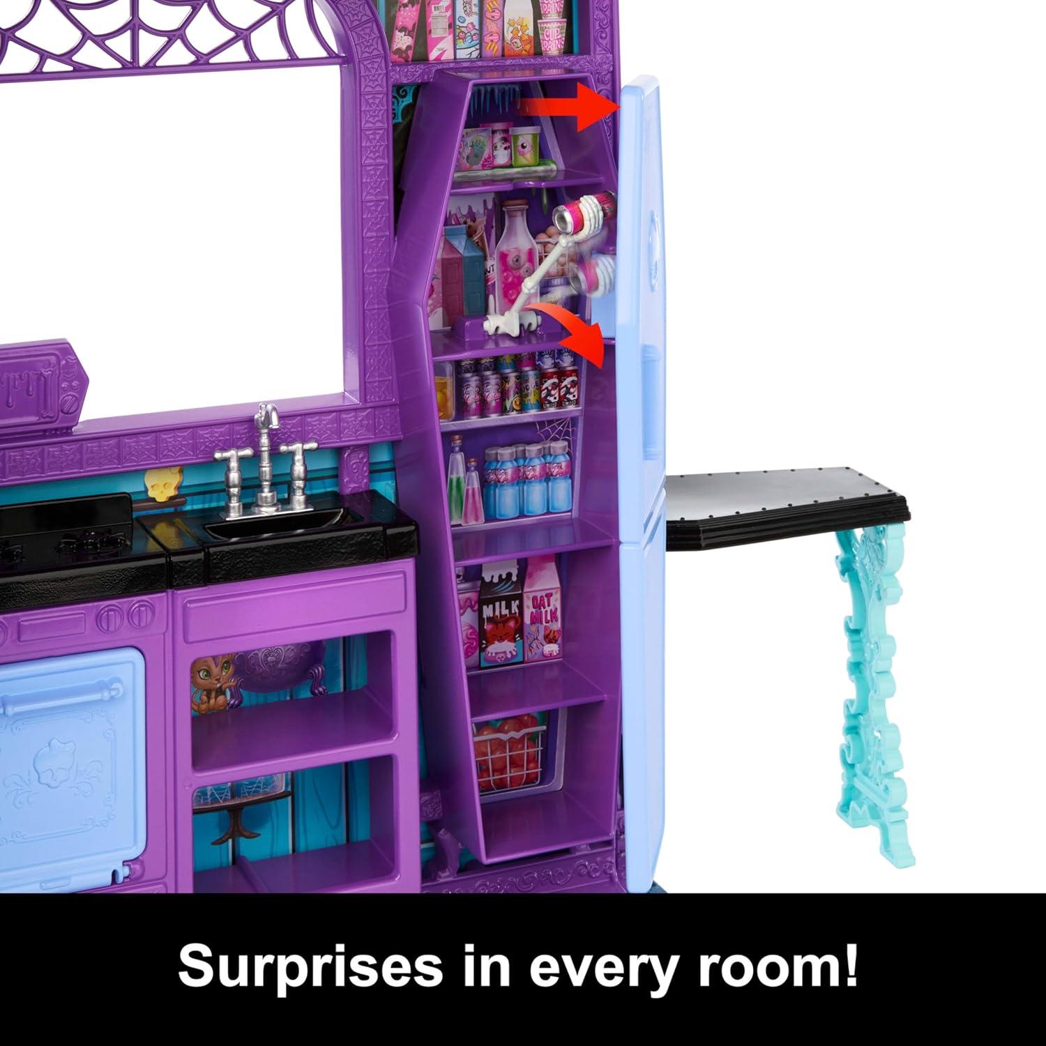 imageMonster High Bootique Hotel Doll House Foldable Playset with Spooky Surprises in Every Room and 13 Pieces Including Furniture and Accessories