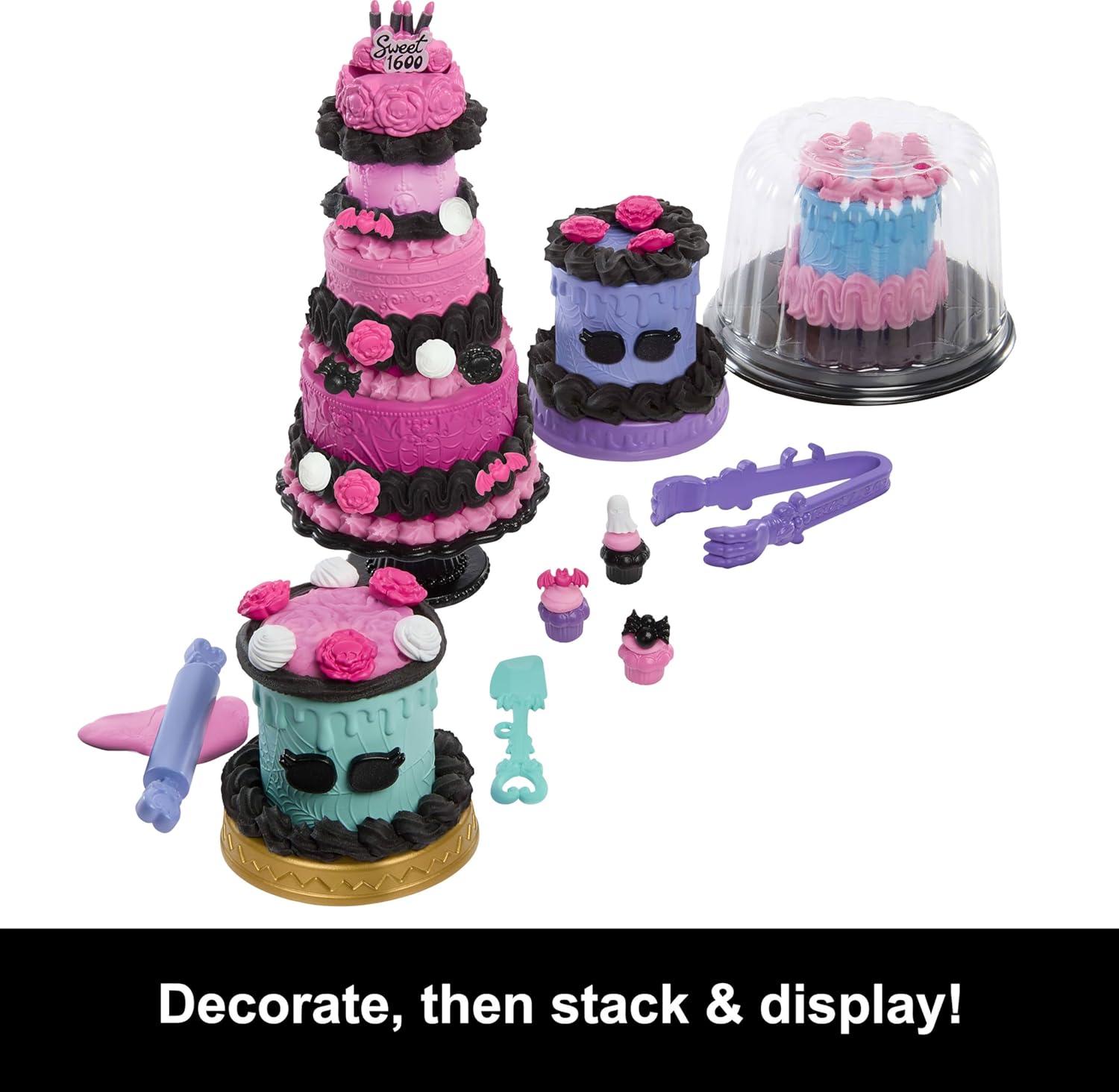 imageMonster High Scary Sweet Birthday Cake Kit with Clawdeen Wolf Doll Cake Decorating Playset with 20 Accessories Like Eerie Icing Pipette and More