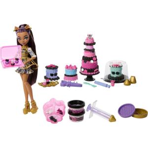 imageMonster High Scary Sweet Birthday Cake Kit with Clawdeen Wolf Doll Cake Decorating Playset with 20 Accessories Like Eerie Icing Pipette and More