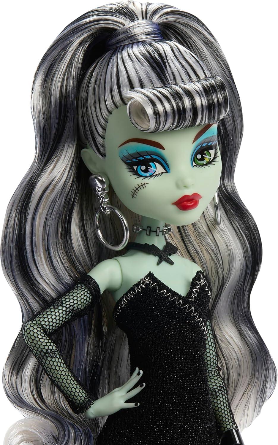 imageMonster High x Barbie Frankie Stein Doll with Original BarbieInspired Swimsuit and Solo in The Spotlight Black Evening Dress and Accessories