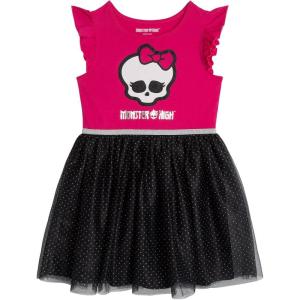 imageMonster High Girls Tulle Tutu Dress Logo Toddler to Big Kid Sizes 4T  1416Fuchsia  Black