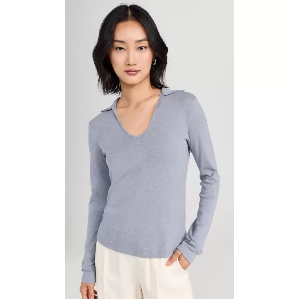 Vince Womens Long Sleeve Open Neck PoloHarbor