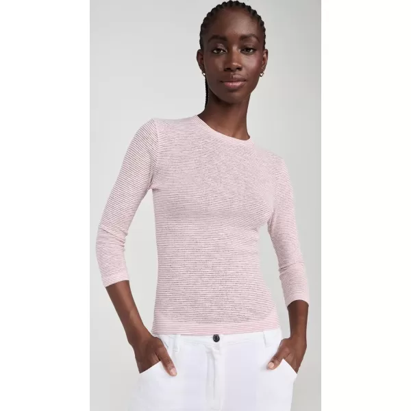 Vince Womens Micro Stripe 34 Sleeve Crew TeeOff WhitePink Cloud