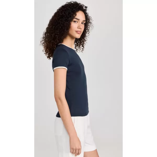 Vince Womens Tipped Short Sleeve Crew TeeDeep LakeFlaxen