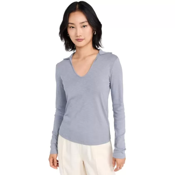 Vince Womens Long Sleeve Open Neck PoloHarbor