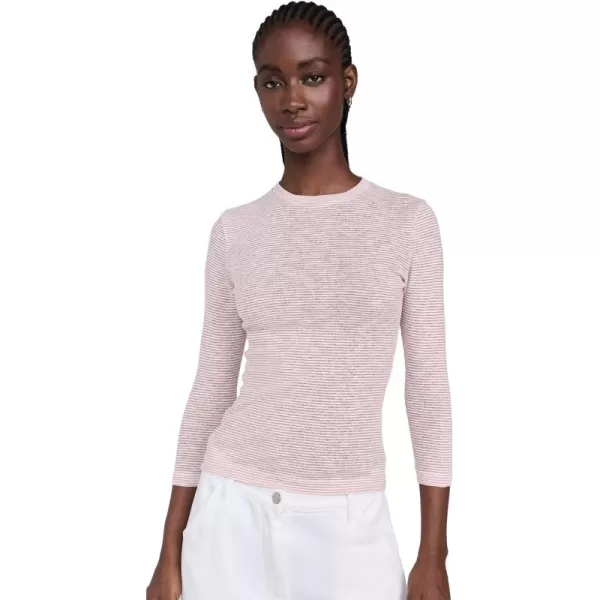 Vince Womens Micro Stripe 34 Sleeve Crew TeeOff WhitePink Cloud