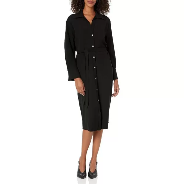 Vince Womens Belted LS Shirt DressBlack