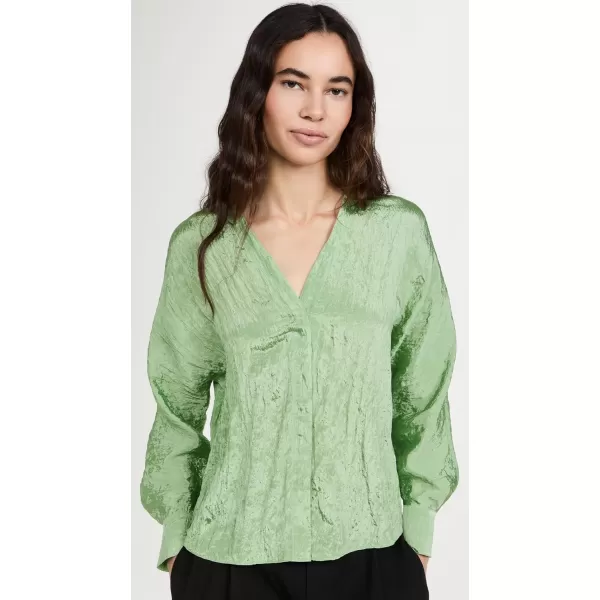 Vince Womens Double V Neck BlousePistachio