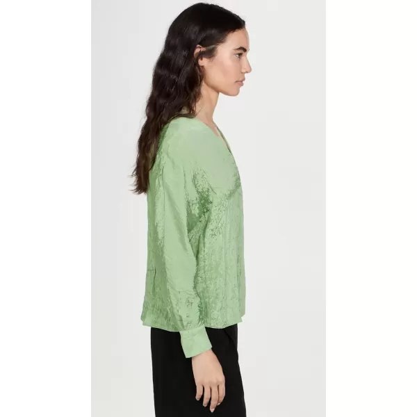 Vince Womens Double V Neck BlousePistachio