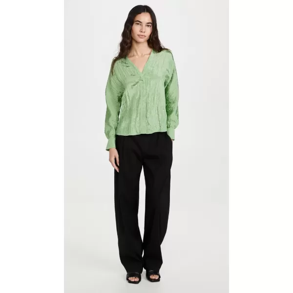 Vince Womens Double V Neck BlousePistachio