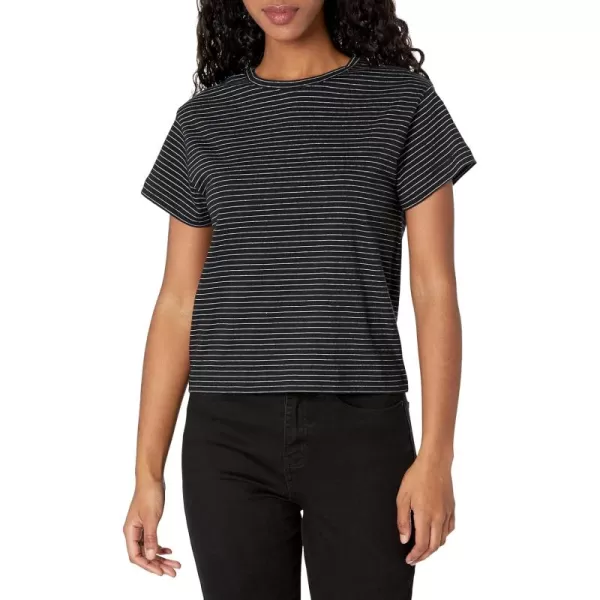 Vince Womens Neppy Stripe Short Sleeve Shrunken CrewBlackLt Soy