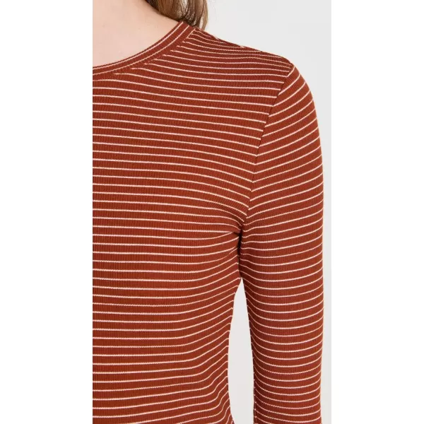 Vince Womens Rib Stripe Long Sleeve CrewCinnamon Blanc