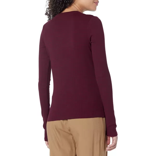 Vince Womens Rib Stripe Long Sleeve CrewPlum WineBlack