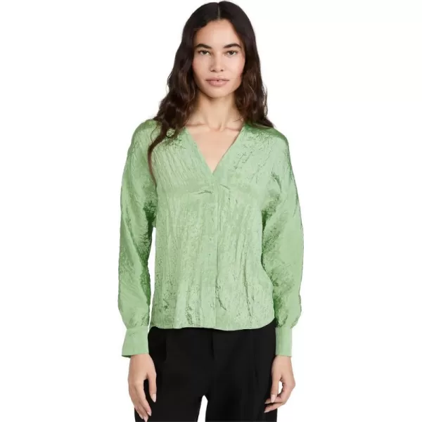 Vince Womens Double V Neck BlousePistachio