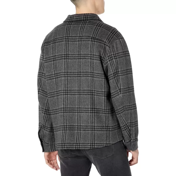 Vince Mens Triple Check Plaid OvershirtHeather CharcoalBlack