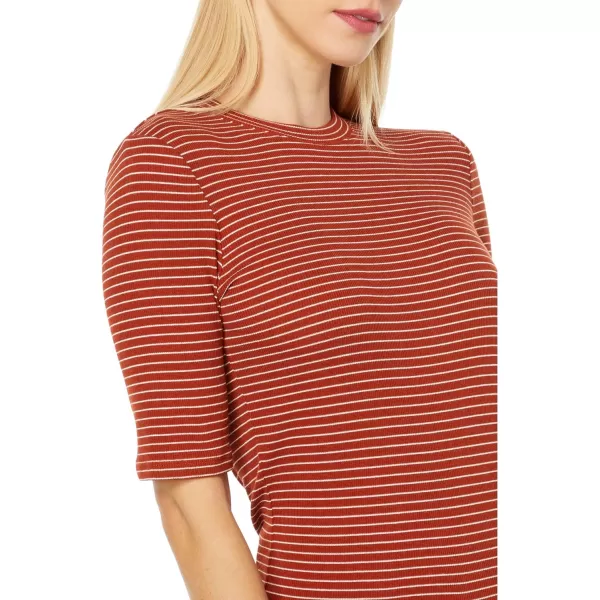 Vince Womens Rib Stripe Elbow SLV CrewCinnamon Blanc