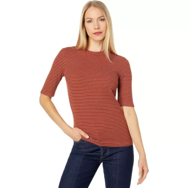 Vince Womens Rib Stripe Elbow SLV CrewCinnamon Blanc