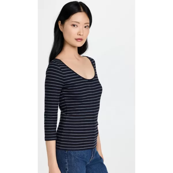 Vince Womens Striped Rib Long Sleeve TeeDeep MarineLake