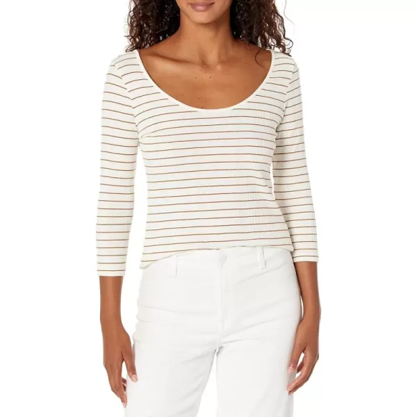 Vince Womens Striped Rib Long Sleeve TeeMilkTeak