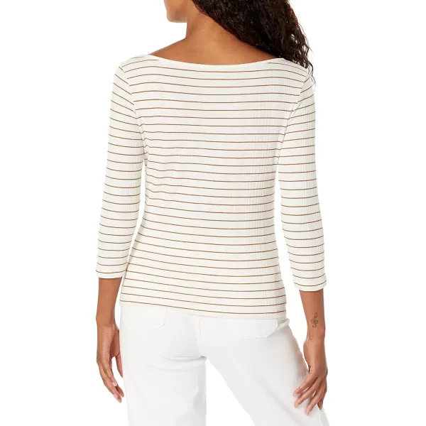 Vince Womens Striped Rib Long Sleeve TeeMilkTeak