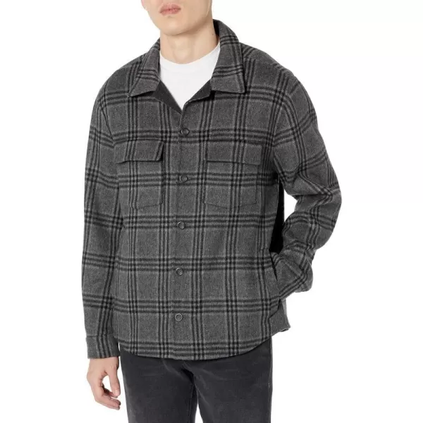 Vince Mens Triple Check Plaid OvershirtHeather CharcoalBlack