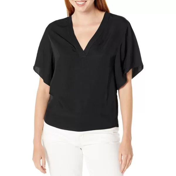 Vince Womens Rib Trim Dbl VNeck SS TeeBlack