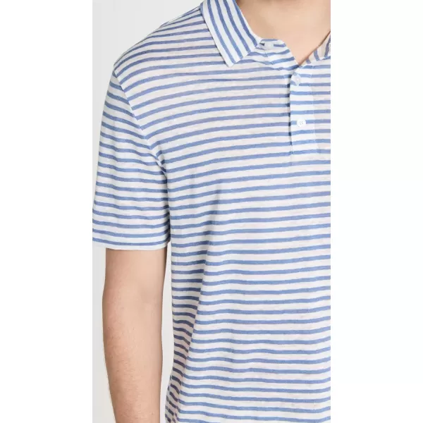 Vince Mens Stripe Linen PoloOff WhiteRivera