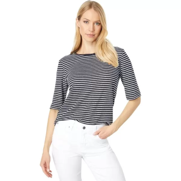 Vince Womens Striped Linen Elbow SLV CrewCoastalOptic White