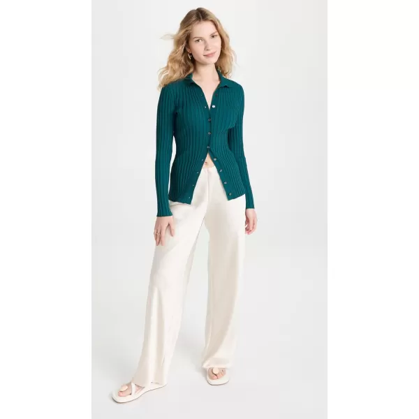 Vince Womens Ribbed Button Up CardiganDk Jade