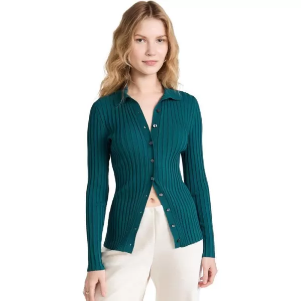 Vince Womens Ribbed Button Up CardiganDk Jade