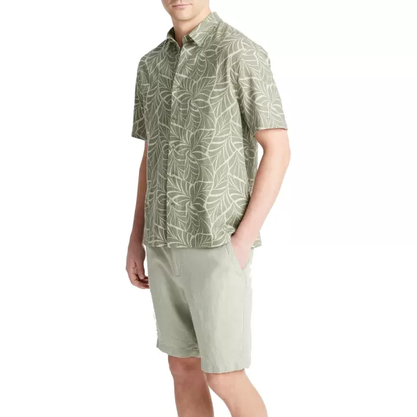 Vince Mens Knotted Leaves Short Sleeve ShirtDk Dried CactusDried Cactus