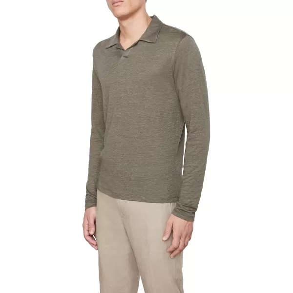 Vince Mens Linen LS Johnny CollarSycamore