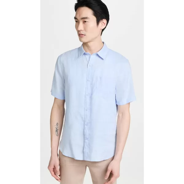 Vince Mens Linen Short Sleeve Button Down ShirtLucent Blue