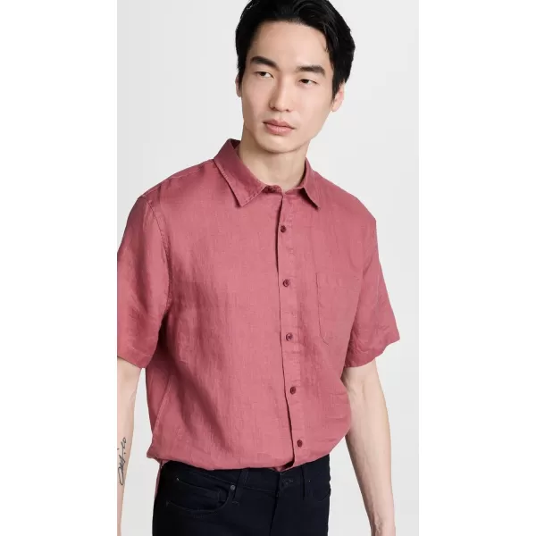 Vince Mens Linen Short Sleeve Button Down ShirtWild Barberry