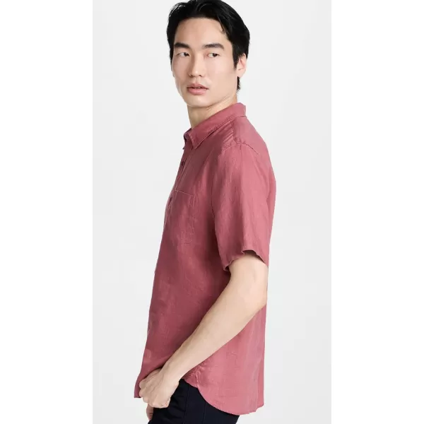 Vince Mens Linen Short Sleeve Button Down ShirtWild Barberry