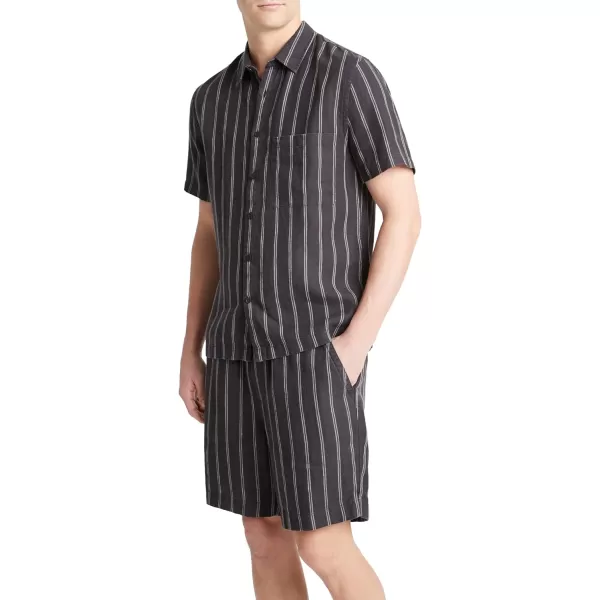 Vince Mens Moonbay Stripe ShortSleeveSoft BlackLt Soft Black