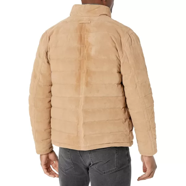 Vince Mens Quilted Suede Zip JacketNew Camel