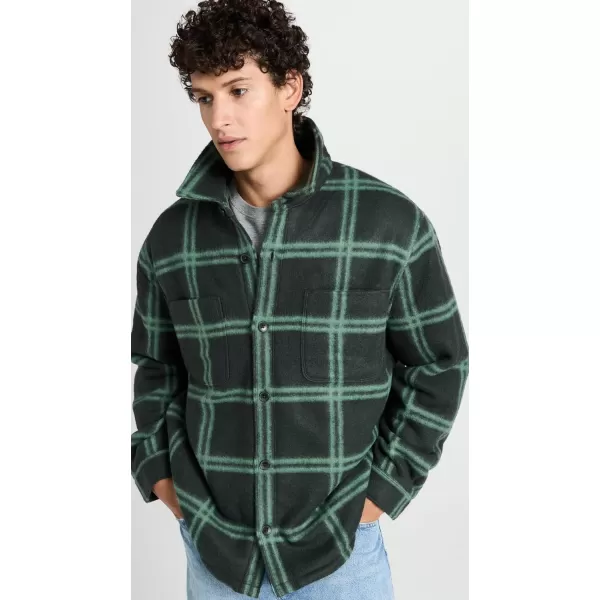 Vince Mens Windowpane Sherpa Shirt JKTMidnight ForestMineral Green