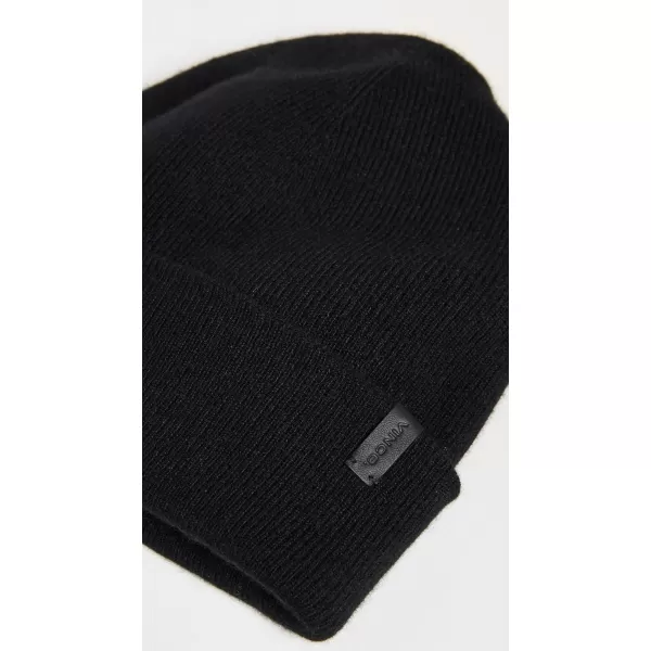 Vince Womens Cashmere Fine Rib Double Layer Cuff Knit HatBlack