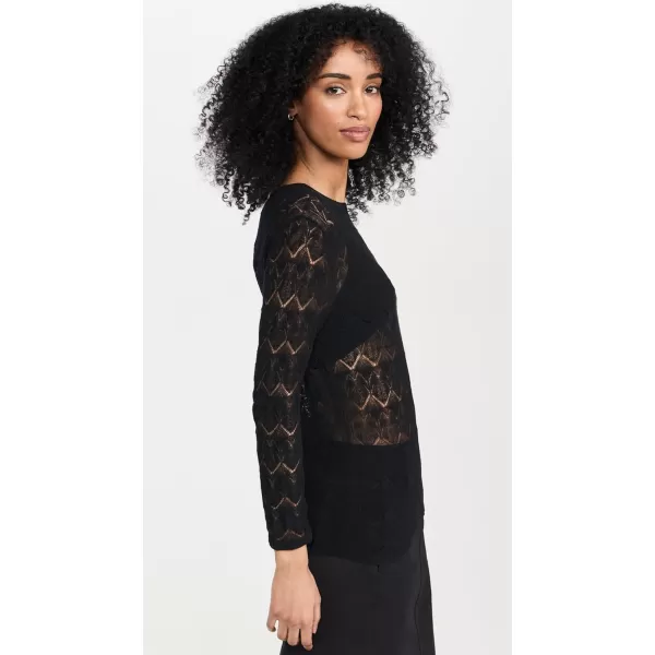 Vince Womens Fine Lace 34 Sleeve Crew Neck TopBlack