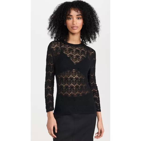 Vince Womens Fine Lace 34 Sleeve Crew Neck TopBlack