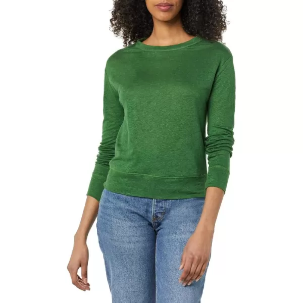 Vince Womens Linen LS PulloverEmerald