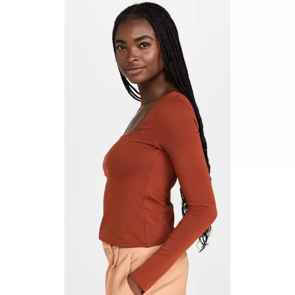 Vince Womens Long Sleeve Square Neck TopRust Amber