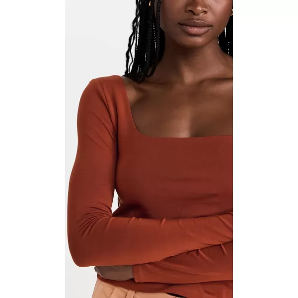 Vince Womens Long Sleeve Square Neck TopRust Amber