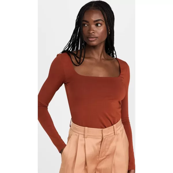 Vince Womens Long Sleeve Square Neck TopRust Amber